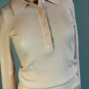 Reiss Sienna Ribbed Space Wool Polo Shirt in Blush Sweater Women's Size Small